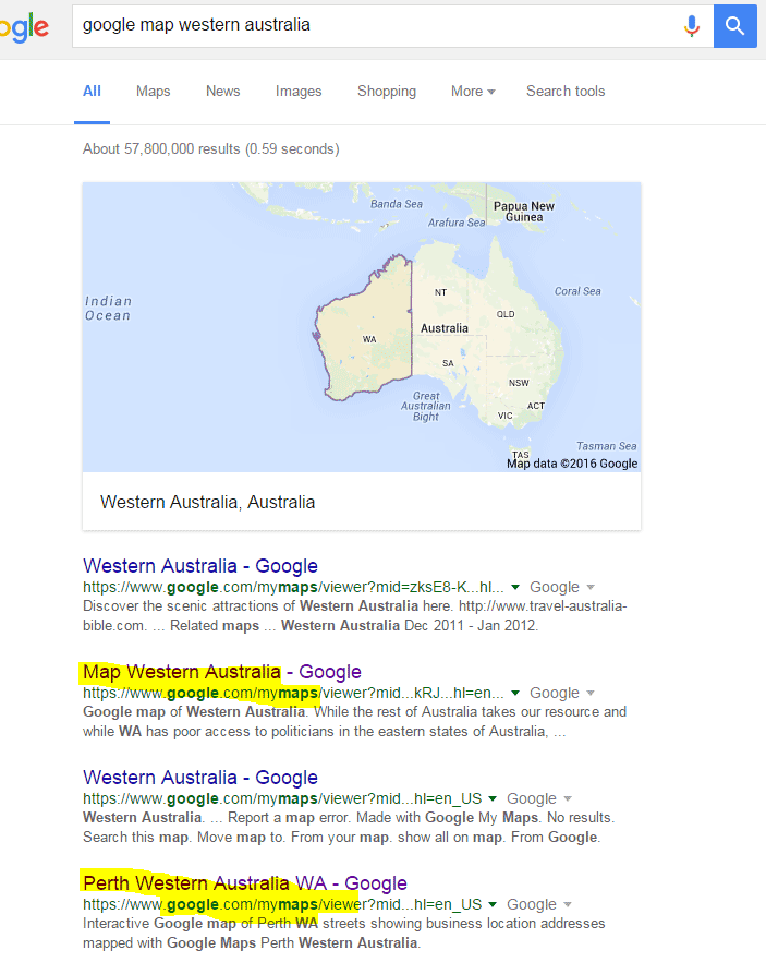 Google map Western Australia